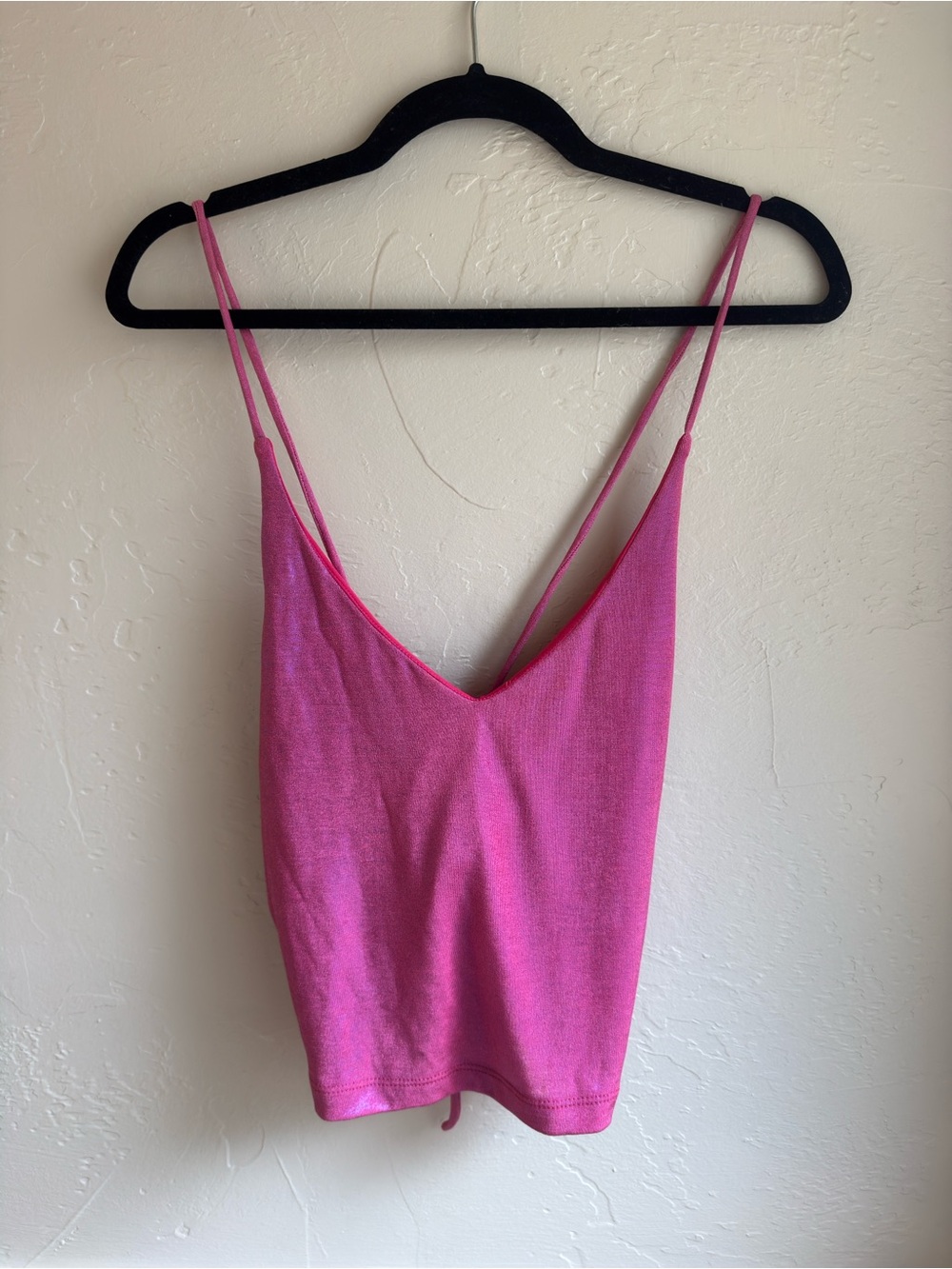Vintage - Y2K - Pink/Blue V-Neck Spaghetti Strap Tank Top with Tie Corset Back